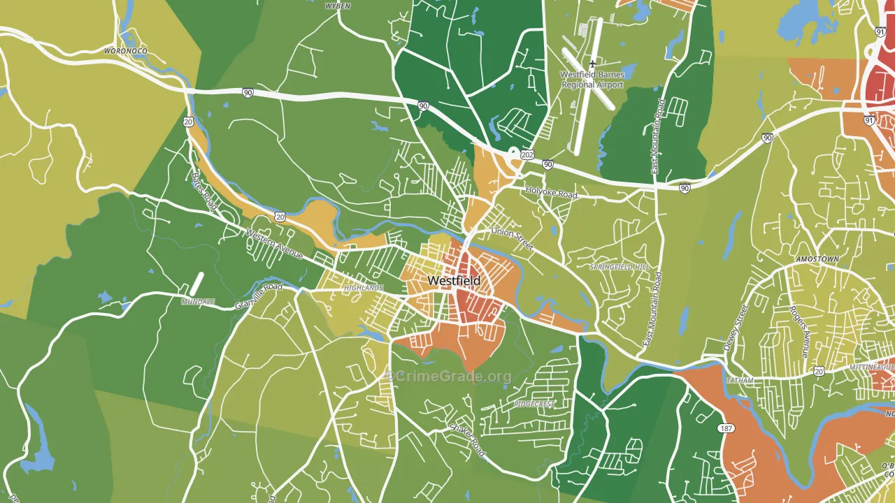 Westfield, MA Map of Drug-Related Crime Rates