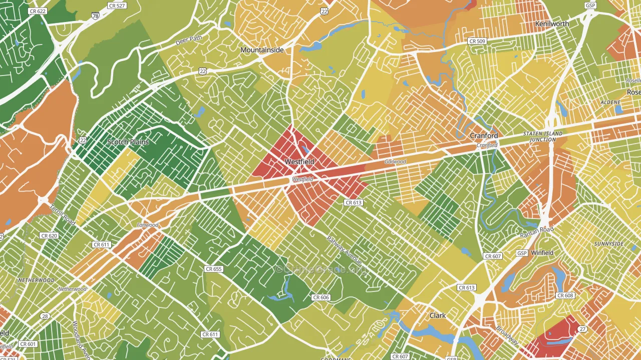 Westfield, NJ Map of Drug-Related Crime Rates