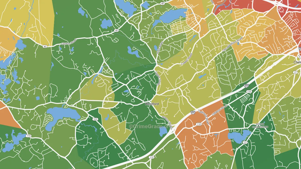 Westford, MA Map of Drug-Related Crime Rates