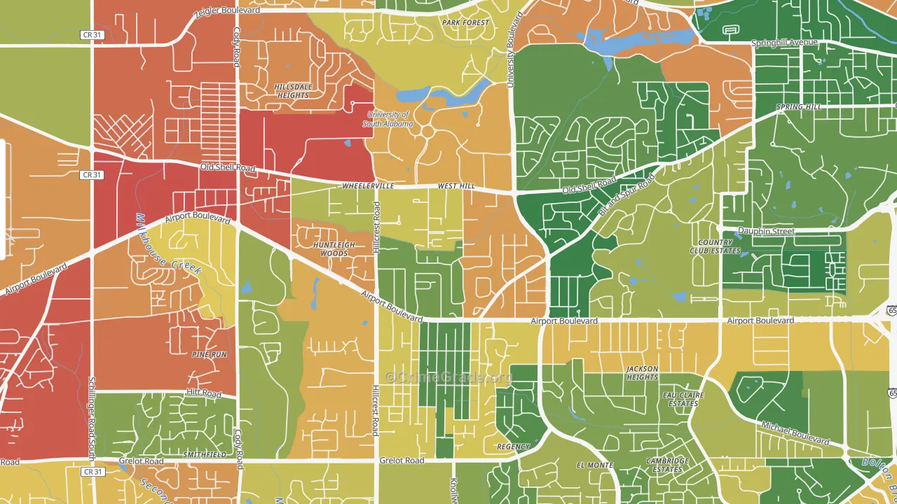 Westhill, Mobile, AL Map of Drug-Related Crime Rates