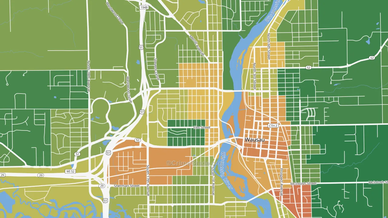 Westies, Wausau, WI Map of Drug-Related Crime Rates