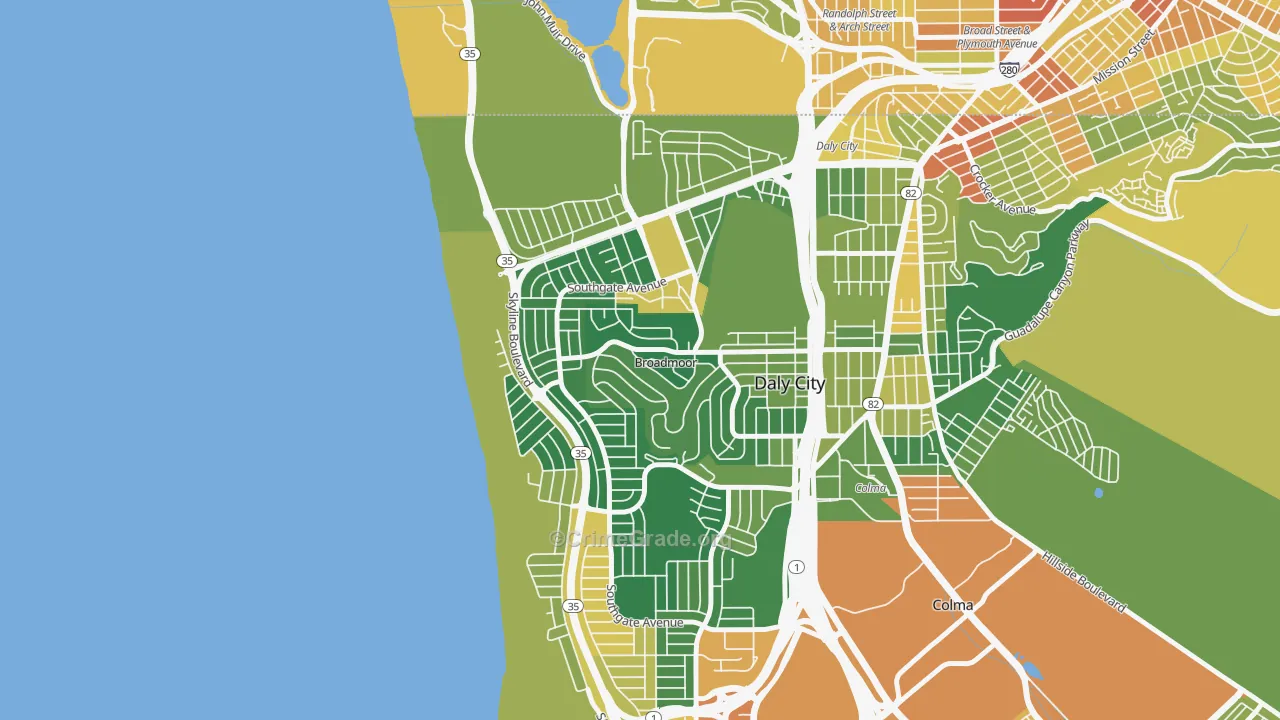 Westlake-San Francisco, Daly City, CA Map of Drug-Related Crime Rates