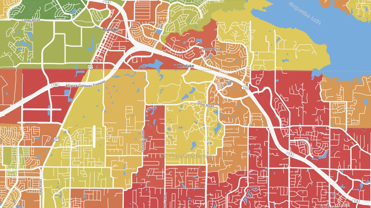 Westlake, TX Map of Drug-Related Crime Rates
