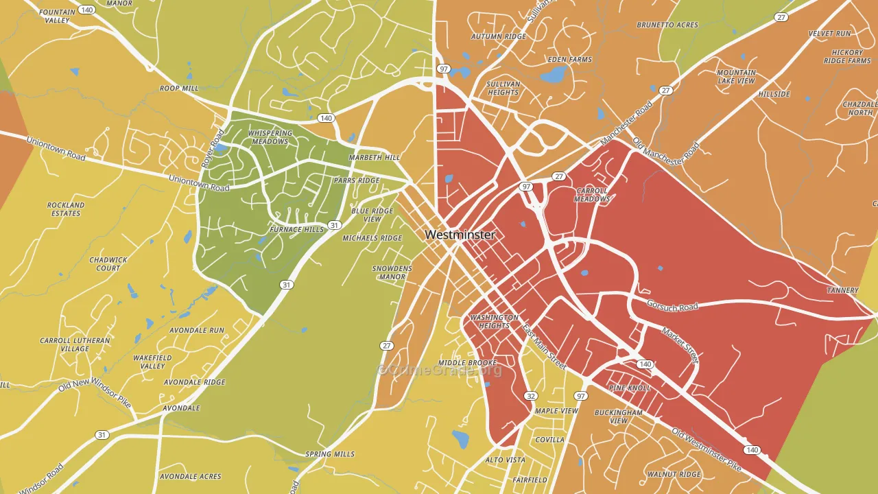 Westminster Historic District, Westminster, MD Map of Drug-Related Crime Rates