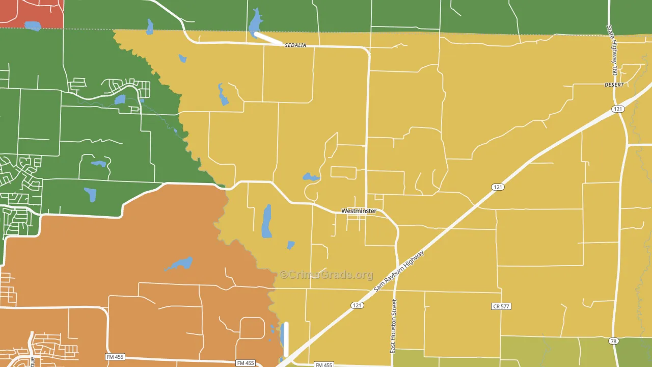 Westminster, TX Map of Drug-Related Crime Rates