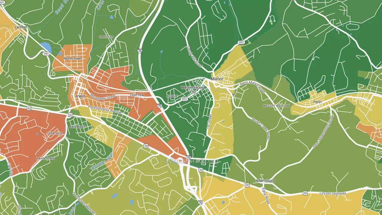 Westmoreland City, PA Map of Drug-Related Crime Rates