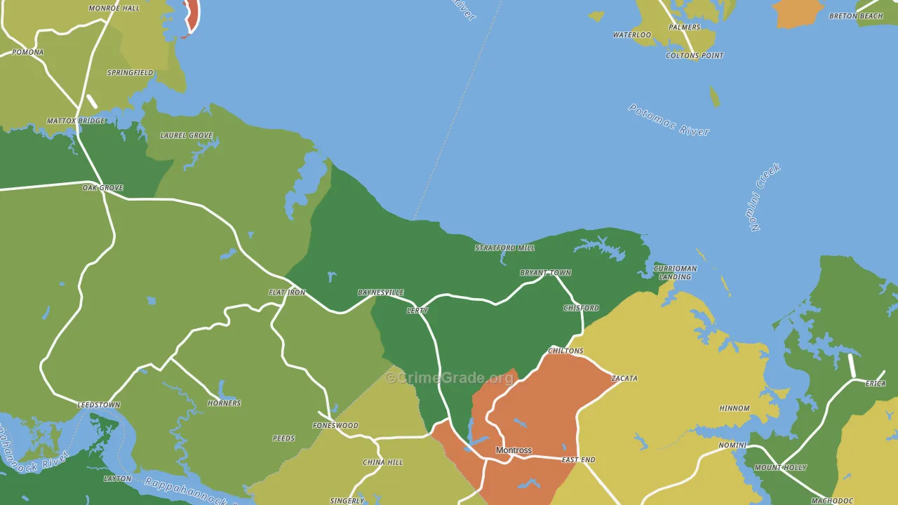 Westmoreland County, VA Map of Drug-Related Crime Rates