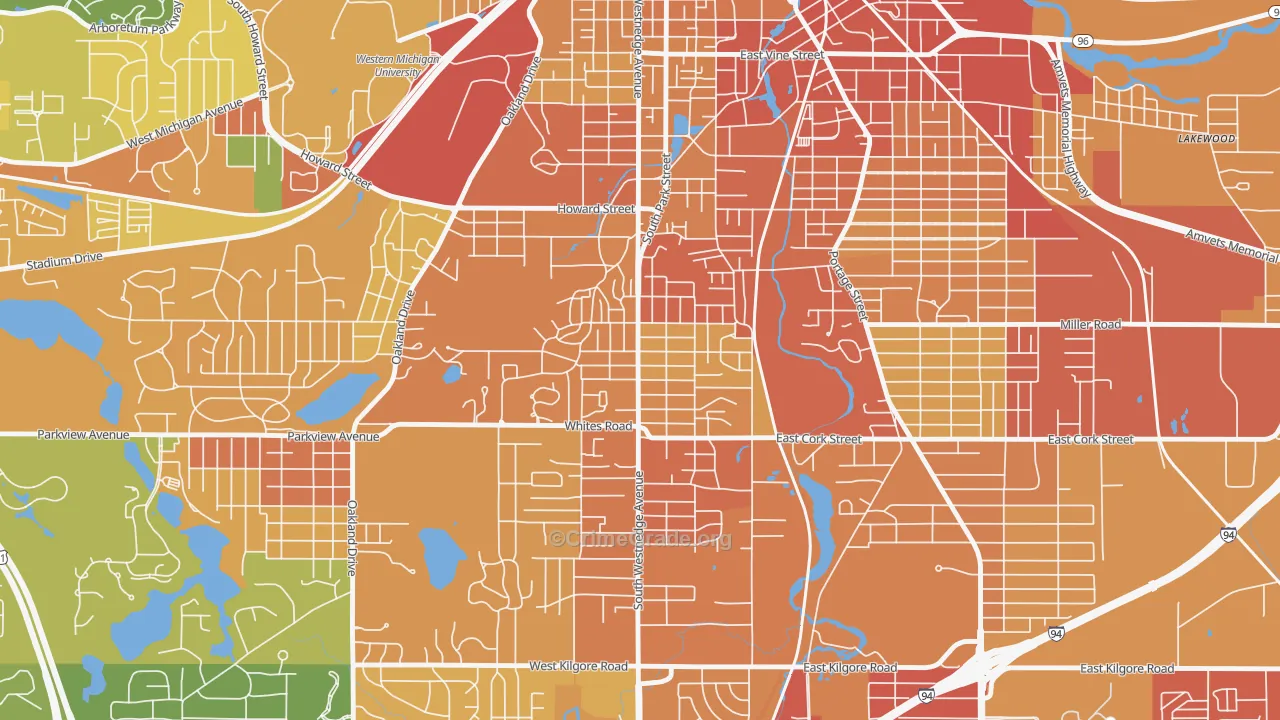 Westnedge Hill, Kalamazoo, MI Map of Drug-Related Crime Rates