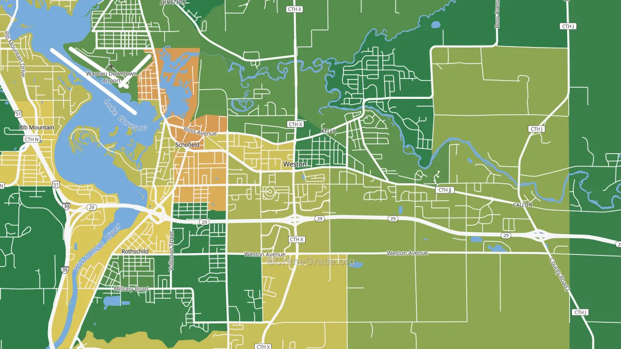 Weston, WI Map of Drug-Related Crime Rates