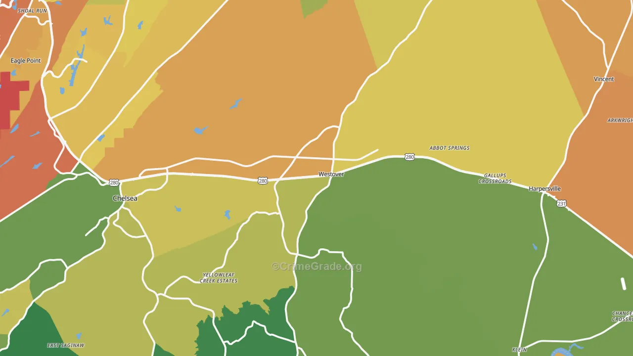 Westover, AL Map of Drug-Related Crime Rates