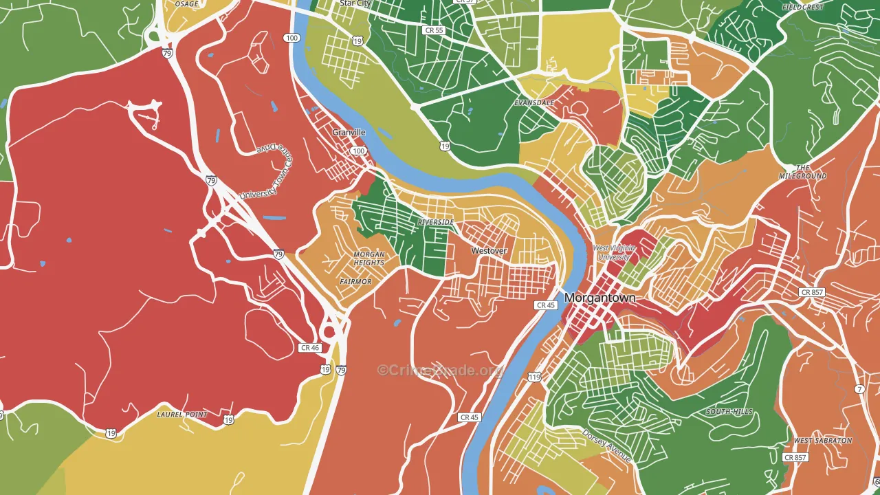 Westover, WV Map of Drug-Related Crime Rates