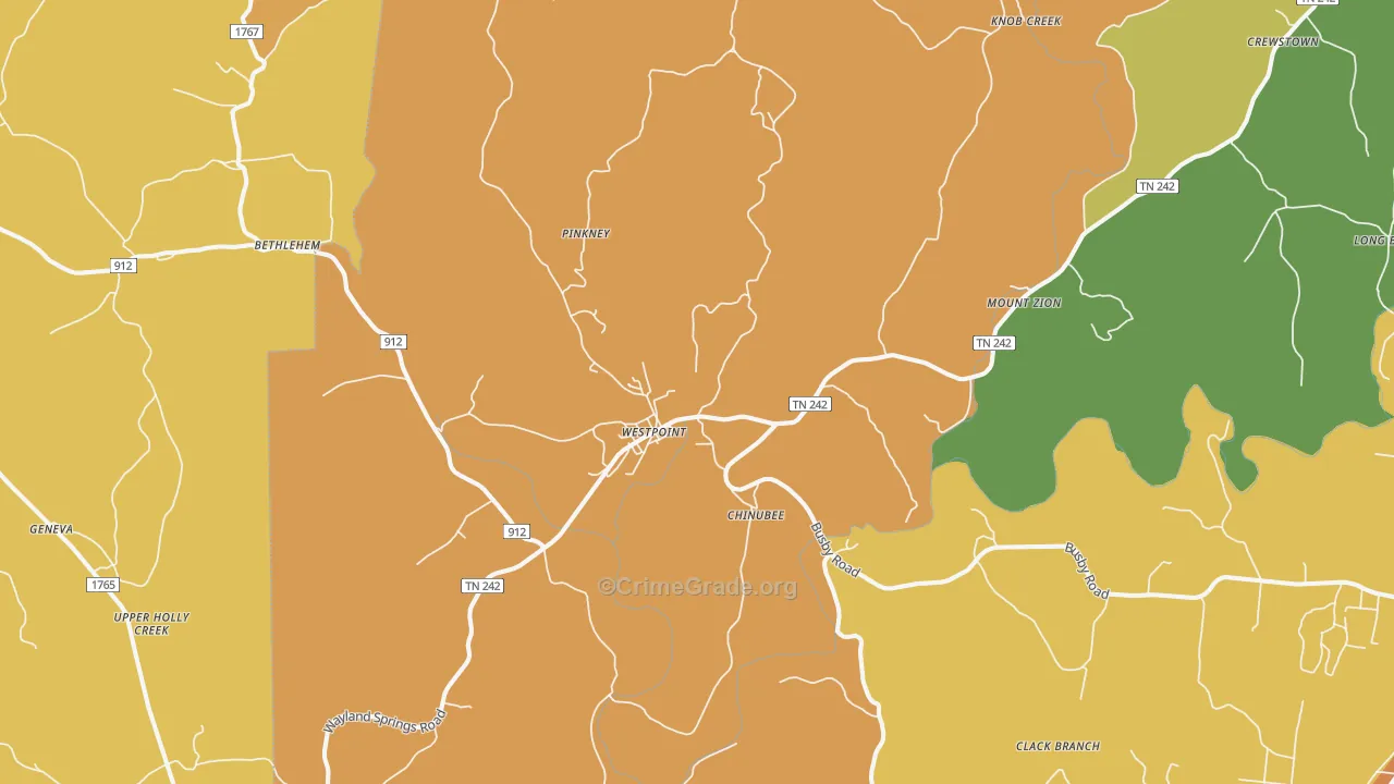 Westpoint, TN Map of Drug-Related Crime Rates