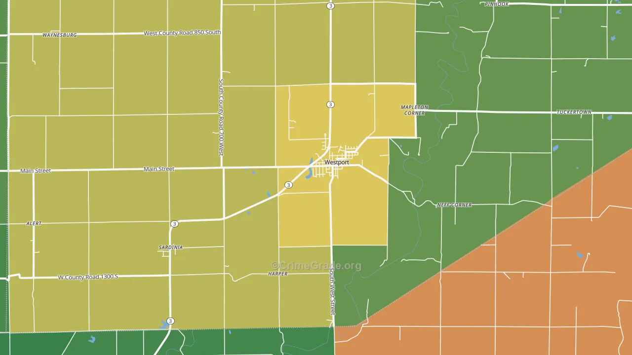 Westport, IN Map of Drug-Related Crime Rates