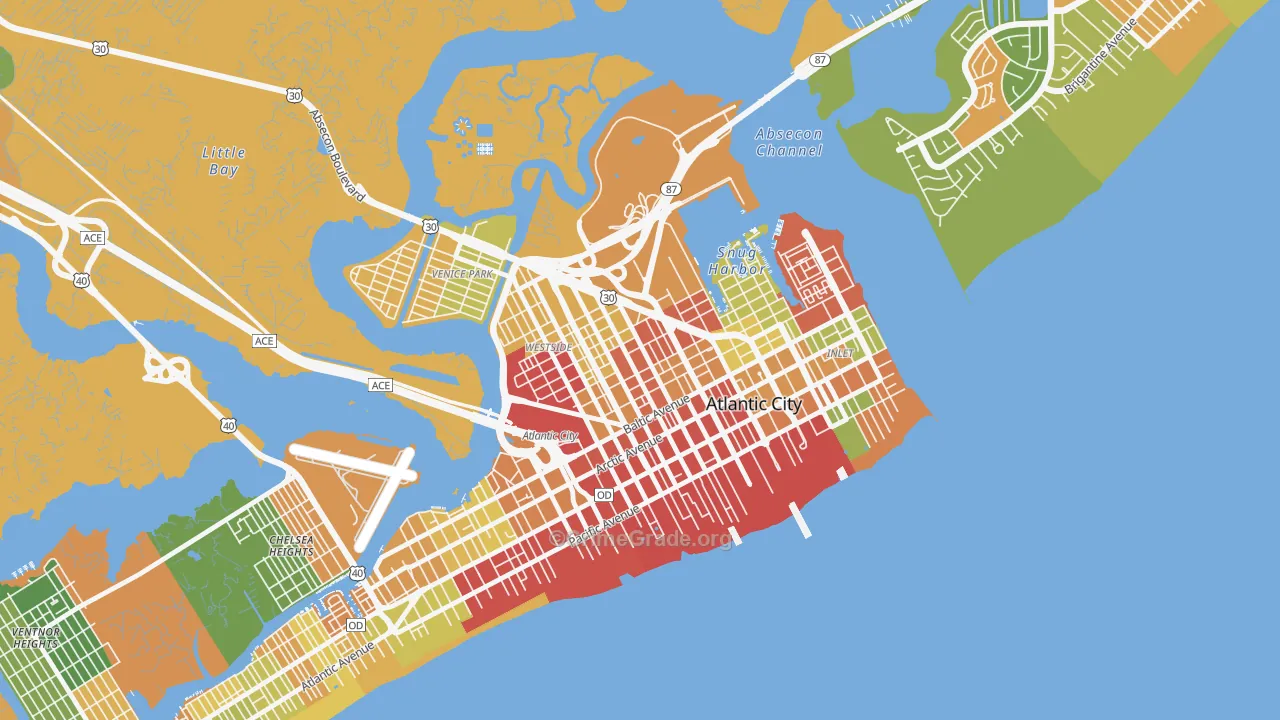 Westside, Atlantic City, NJ Map of Drug-Related Crime Rates
