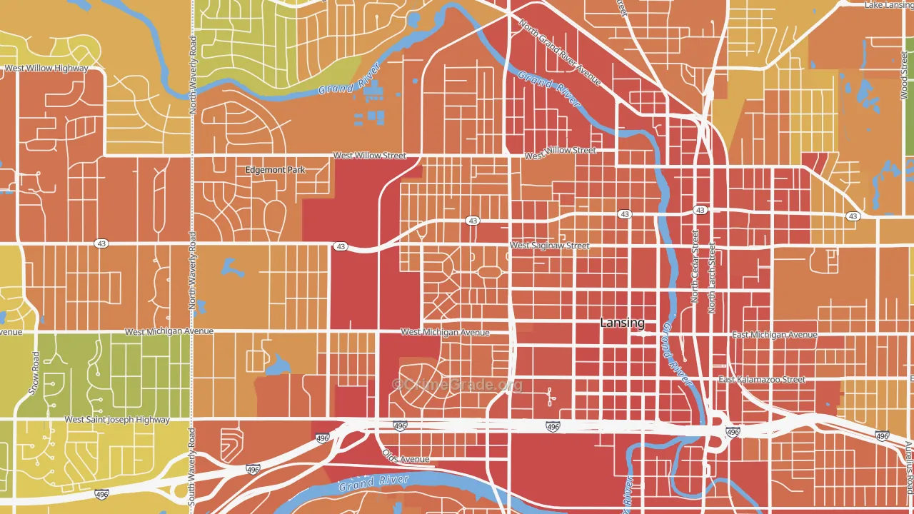 Westside Lansing, Lansing, MI Map of Drug-Related Crime Rates