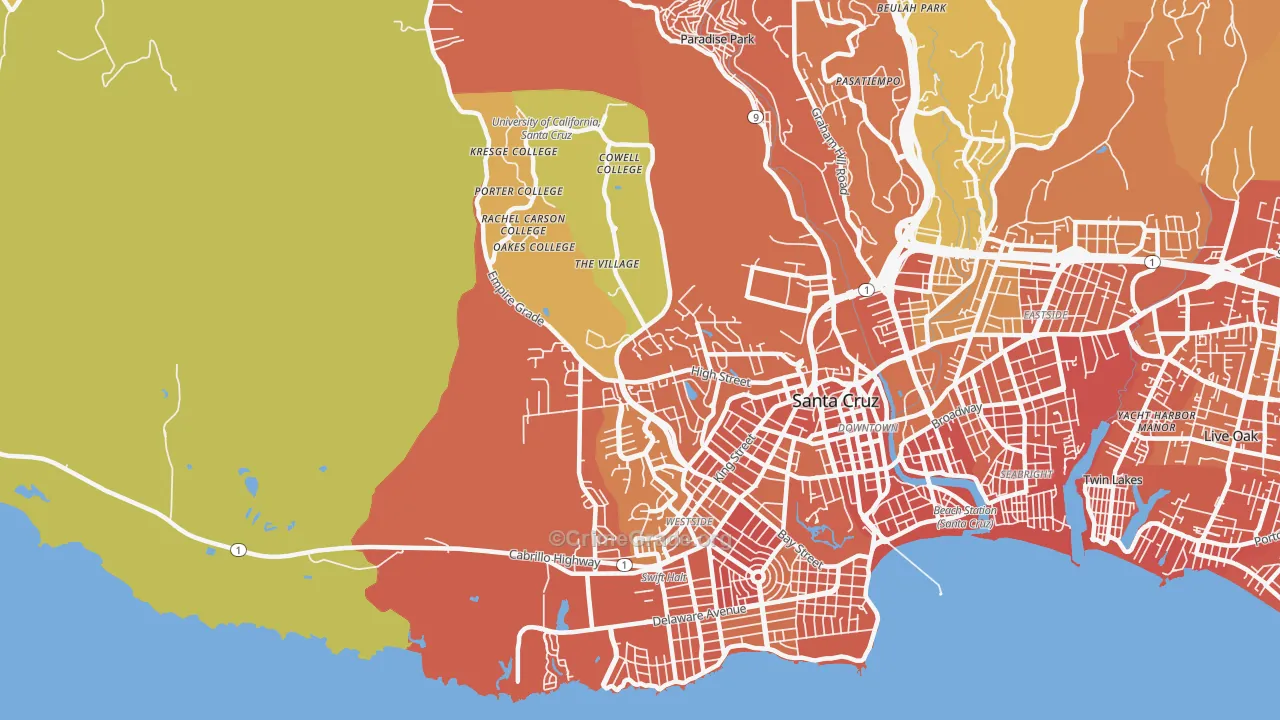 Westside, Santa Cruz, CA Map of Drug-Related Crime Rates