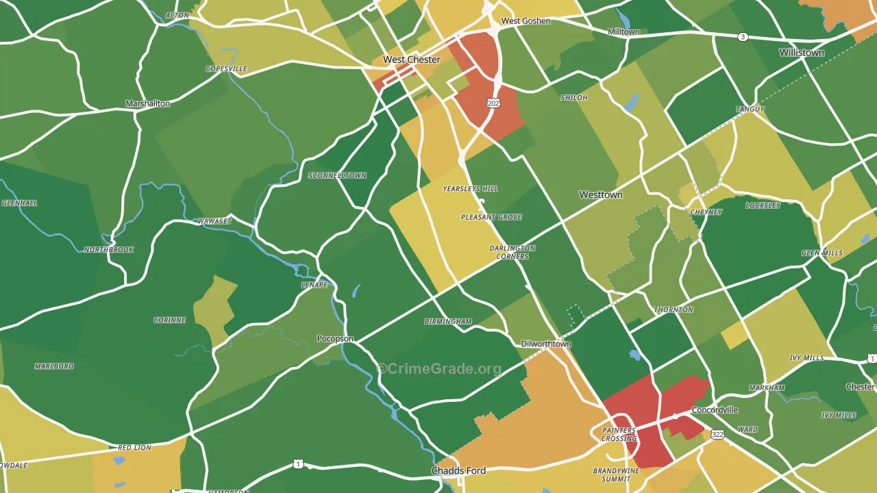 Westtown, PA Map of Drug-Related Crime Rates