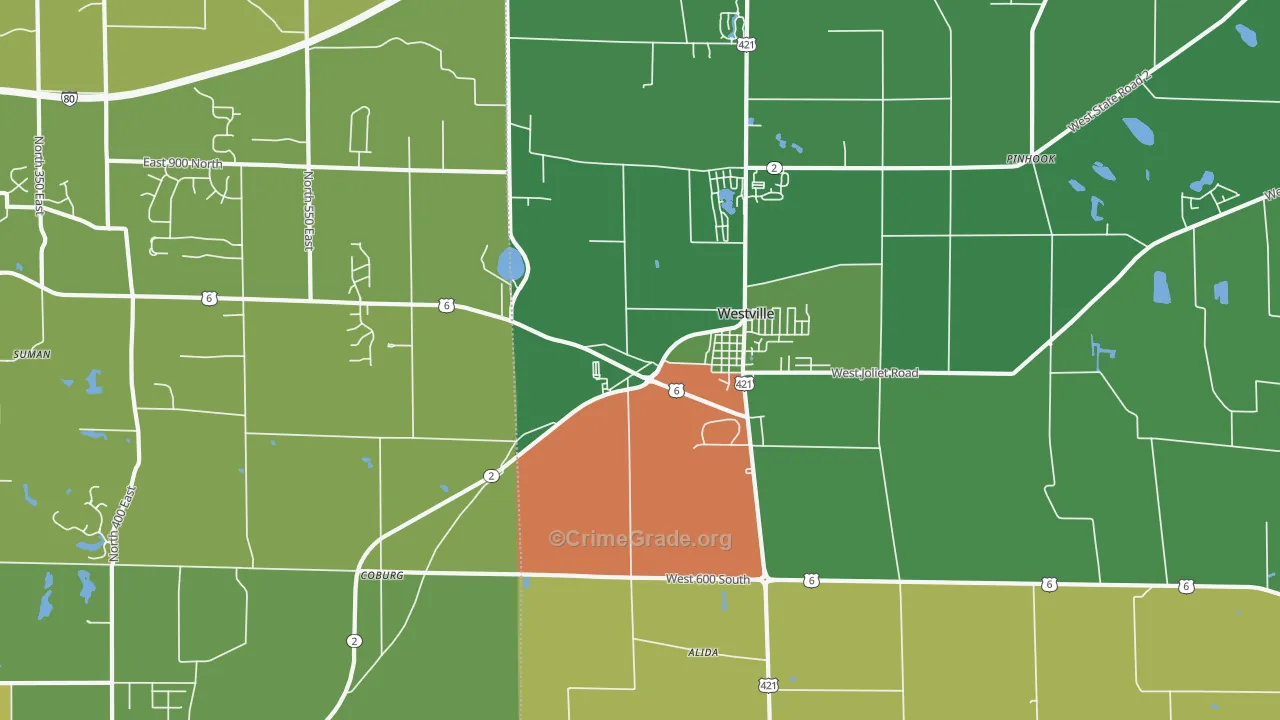 Westville, IN Map of Drug-Related Crime Rates