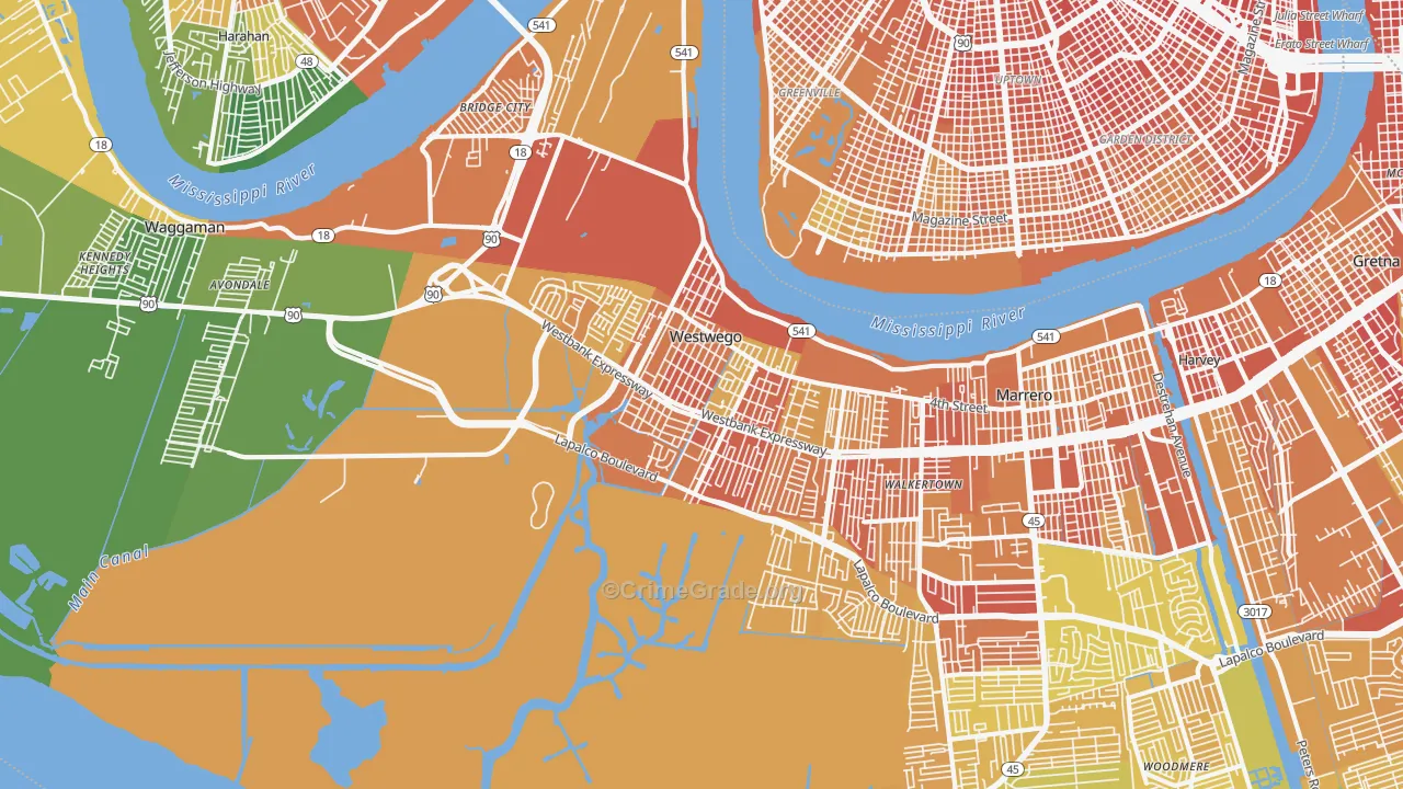 Westwego, LA Map of Drug-Related Crime Rates