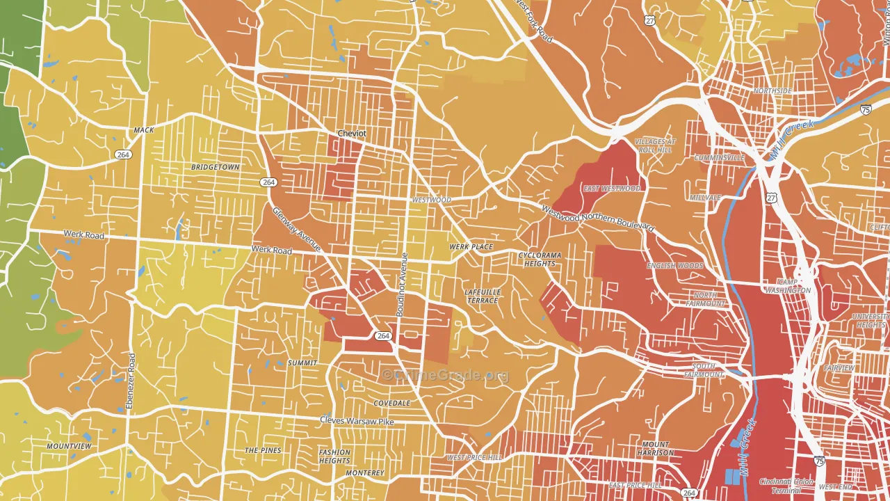 Westwood, Cincinnati, OH Map of Drug-Related Crime Rates