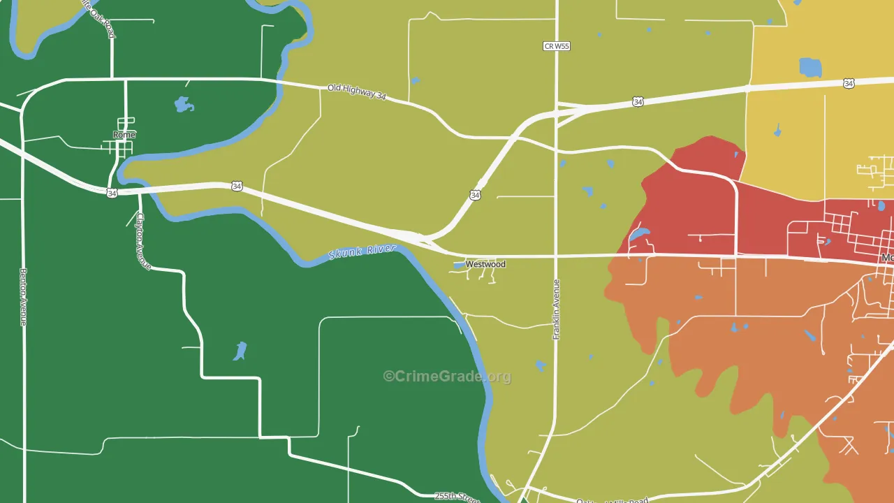 Westwood, IA Map of Drug-Related Crime Rates