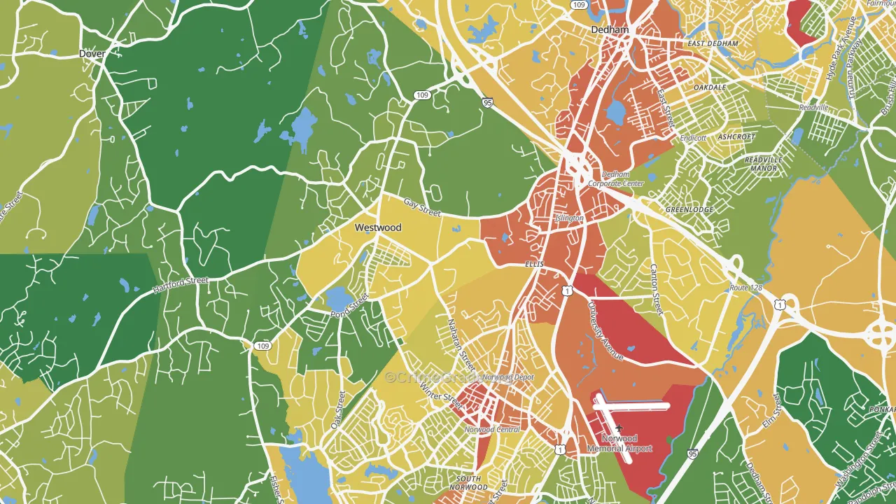 Westwood, MA Map of Drug-Related Crime Rates