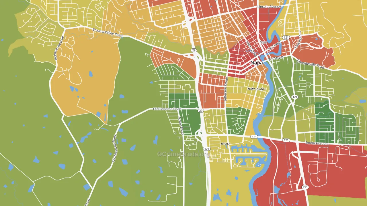 Westwood-San Francisco, Napa, CA Map of Drug-Related Crime Rates