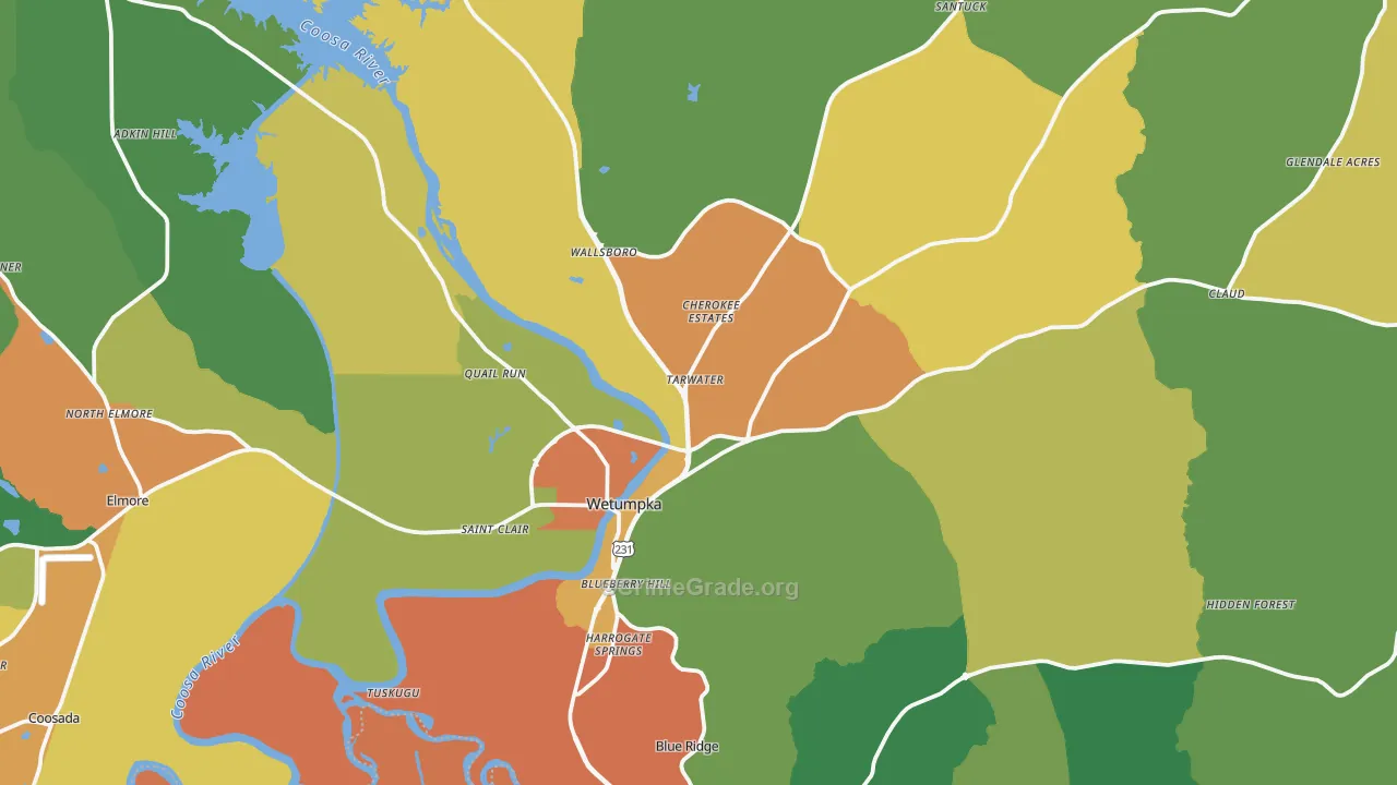 Wetumpka, AL Map of Drug-Related Crime Rates