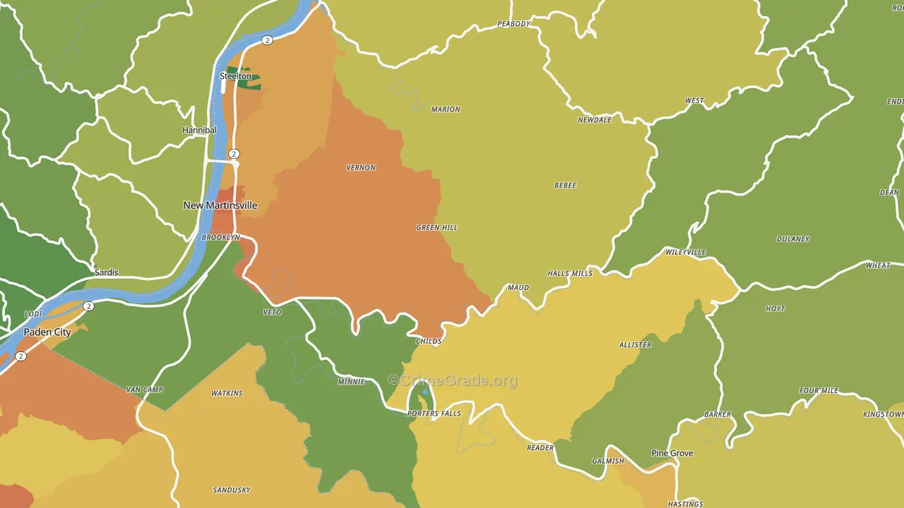 Wetzel County, WV Map of Drug-Related Crime Rates