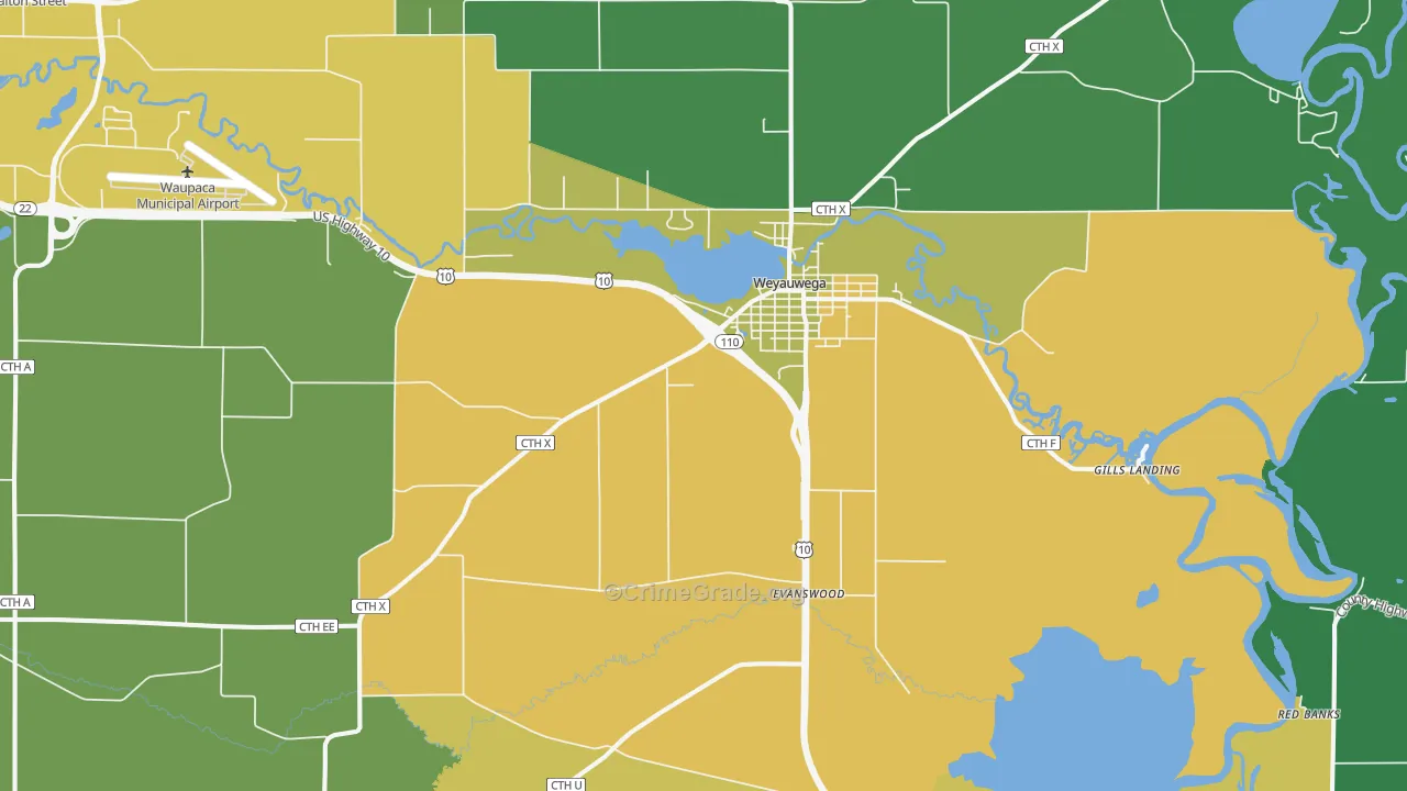 Weyauwega, WI Map of Drug-Related Crime Rates