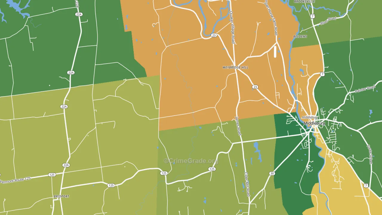 Weybridge Hill, VT Map of Drug-Related Crime Rates