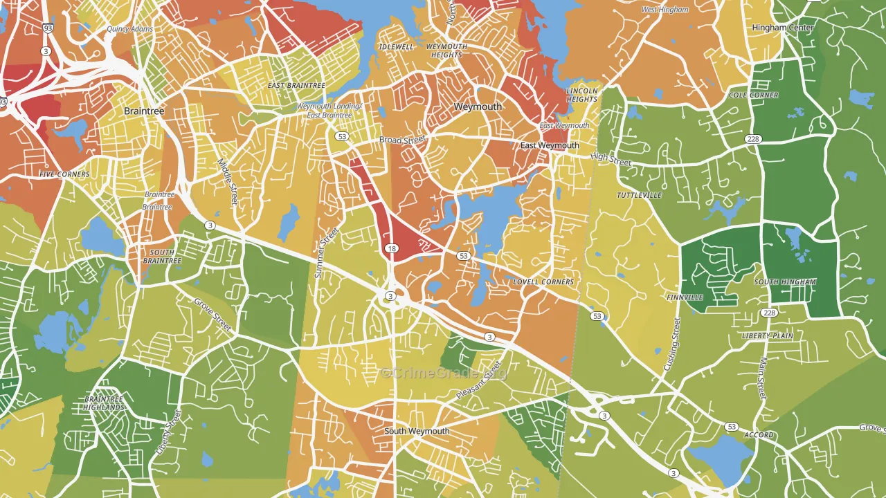 Weymouth Town, MA Map of Drug-Related Crime Rates