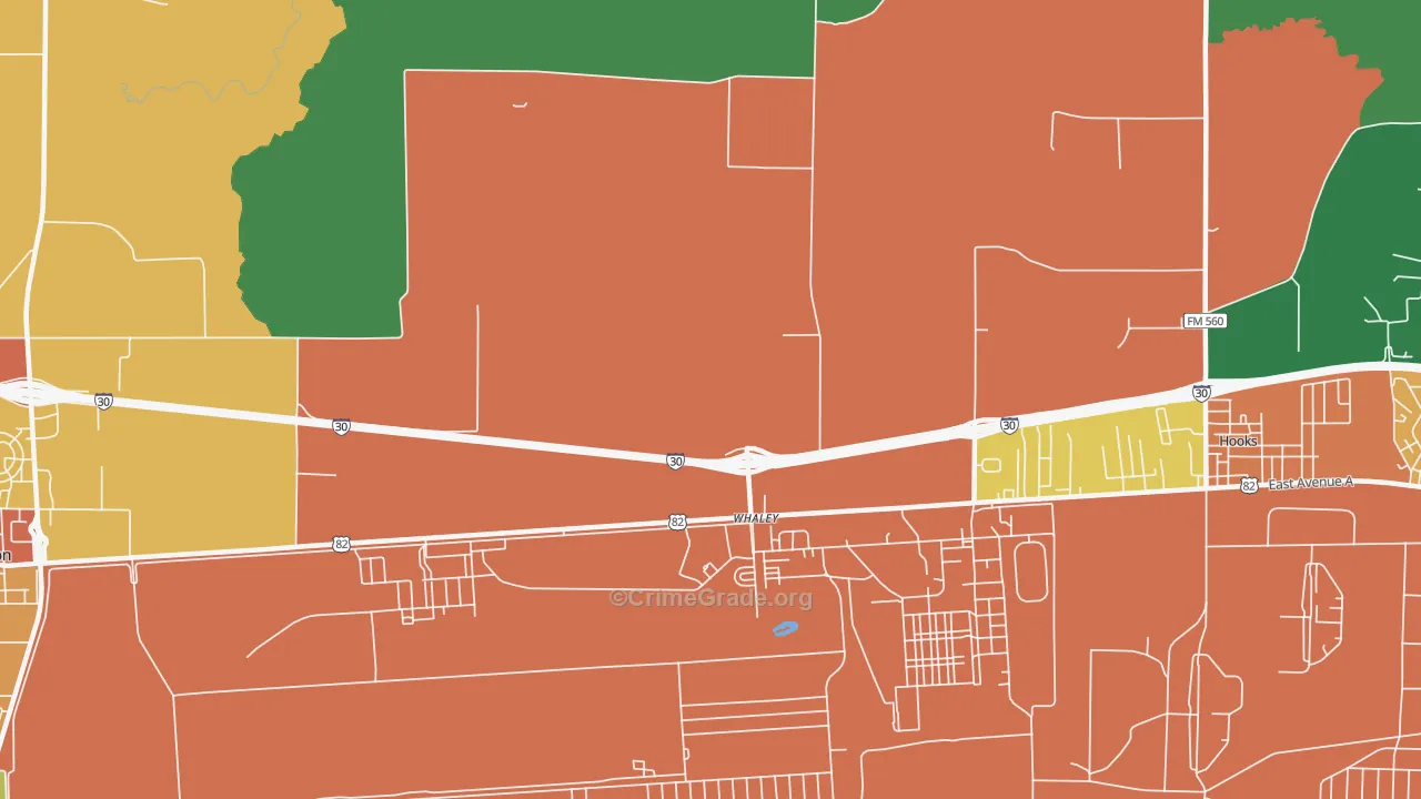 Whaley, TX Map of Drug-Related Crime Rates
