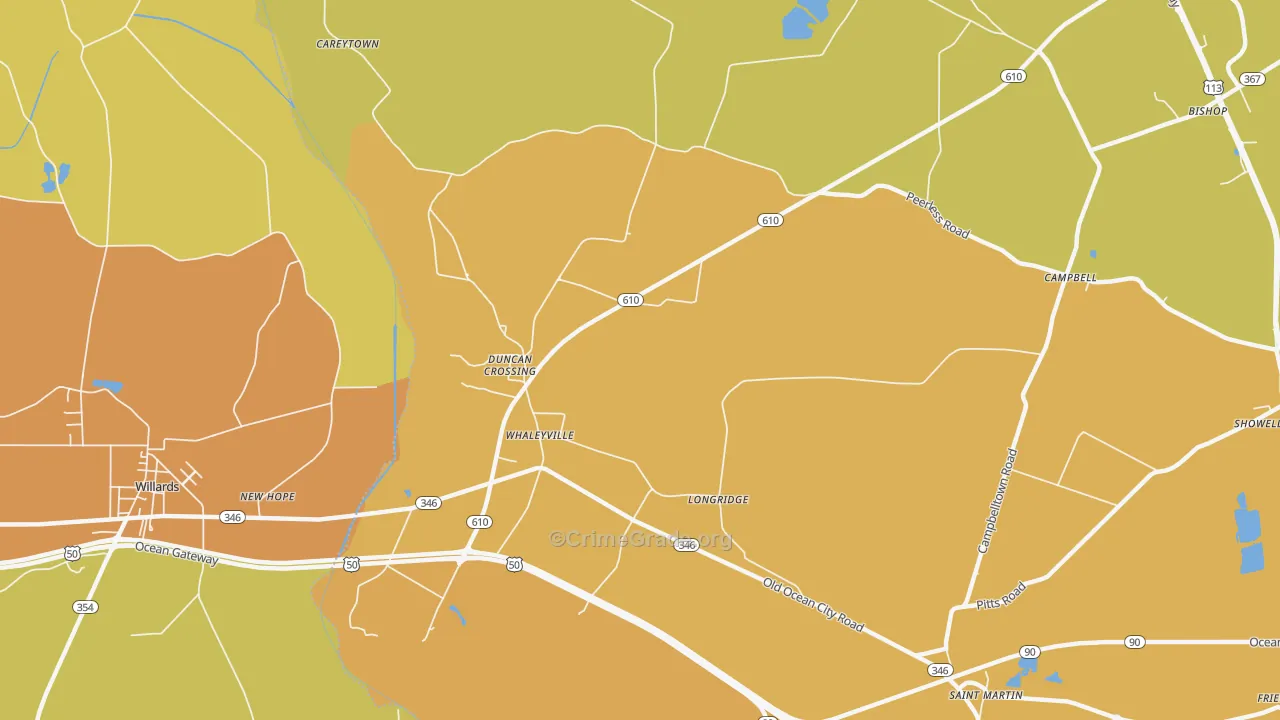 Whaleyville, MD Map of Drug-Related Crime Rates