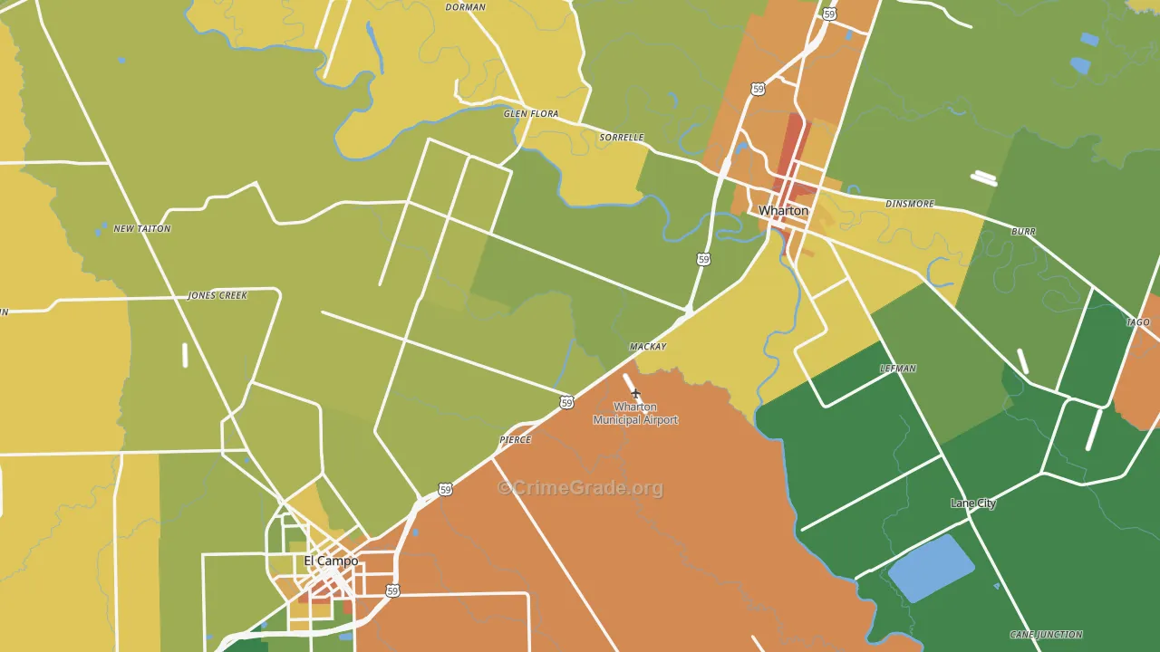 Wharton County, TX Map of Drug-Related Crime Rates