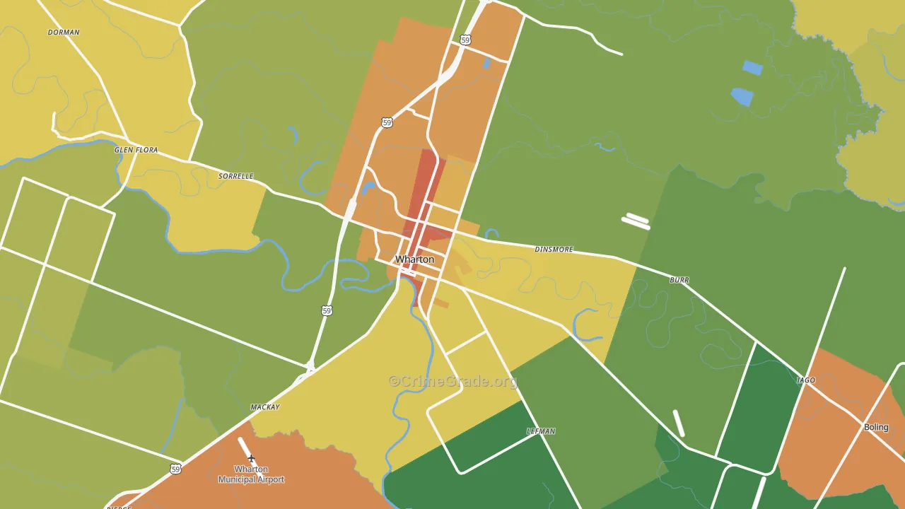 Wharton, TX Map of Drug-Related Crime Rates