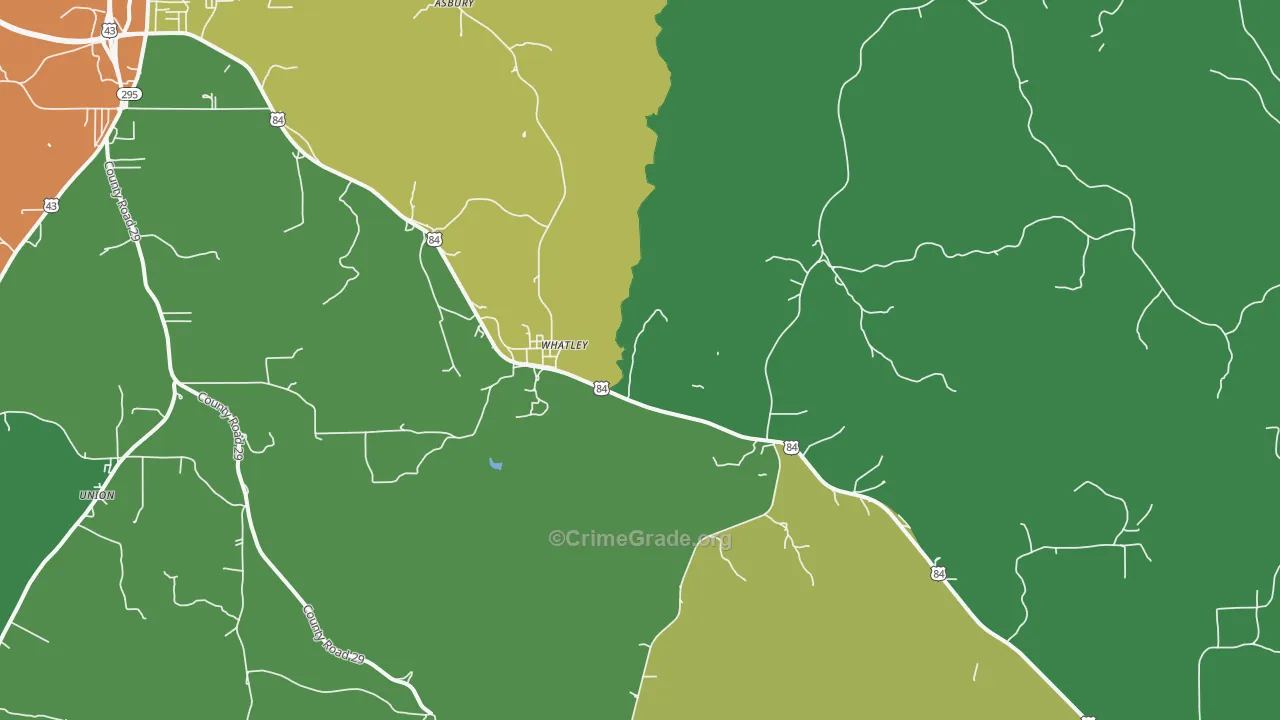 Whatley, AL Map of Drug-Related Crime Rates