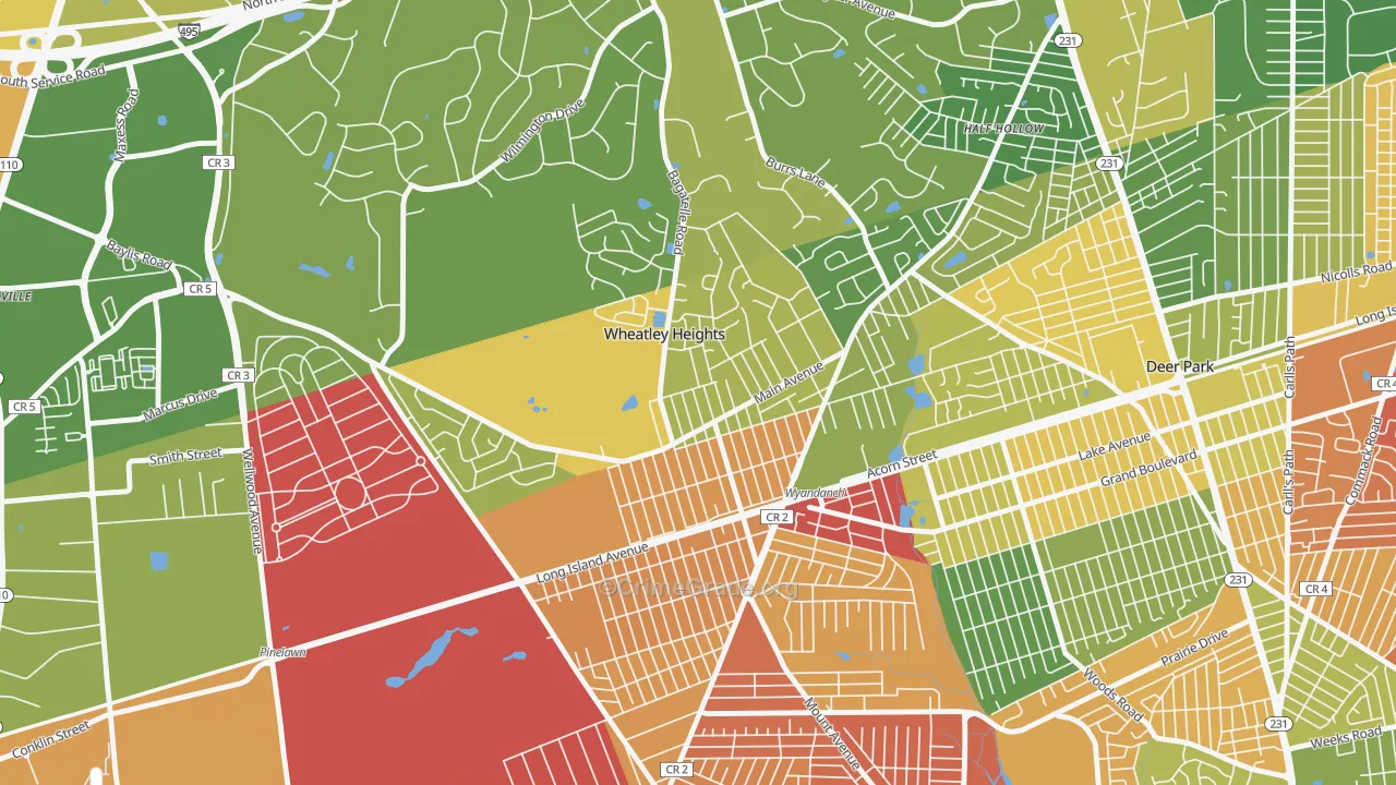 Wheatley Heights, Wyandanch, NY Map of Drug-Related Crime Rates