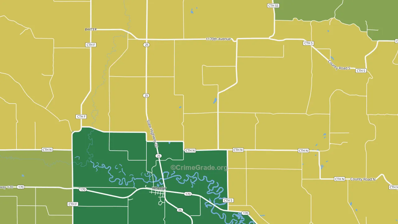 Wheeler, WI Map of Drug-Related Crime Rates