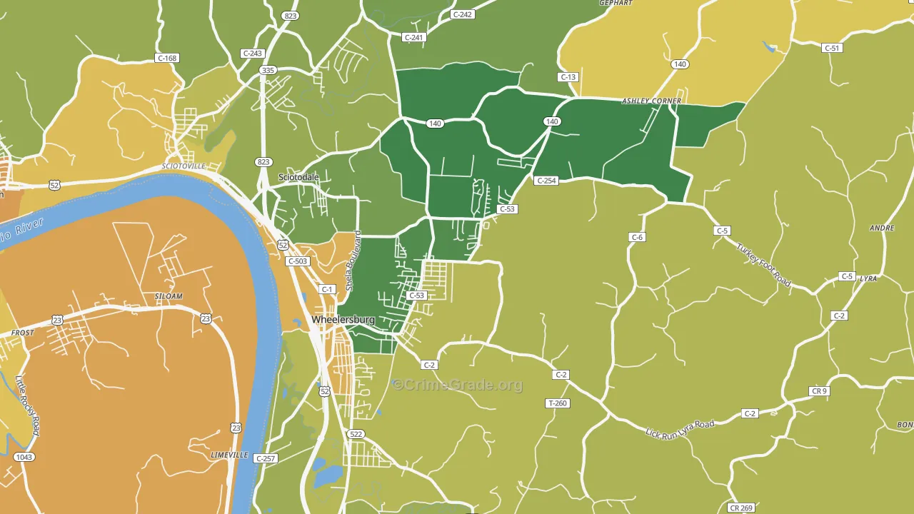 Wheelersburg, OH Map of Drug-Related Crime Rates