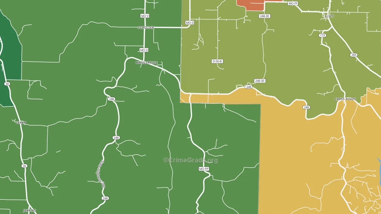 Wheelerville, MO Map of Drug-Related Crime Rates