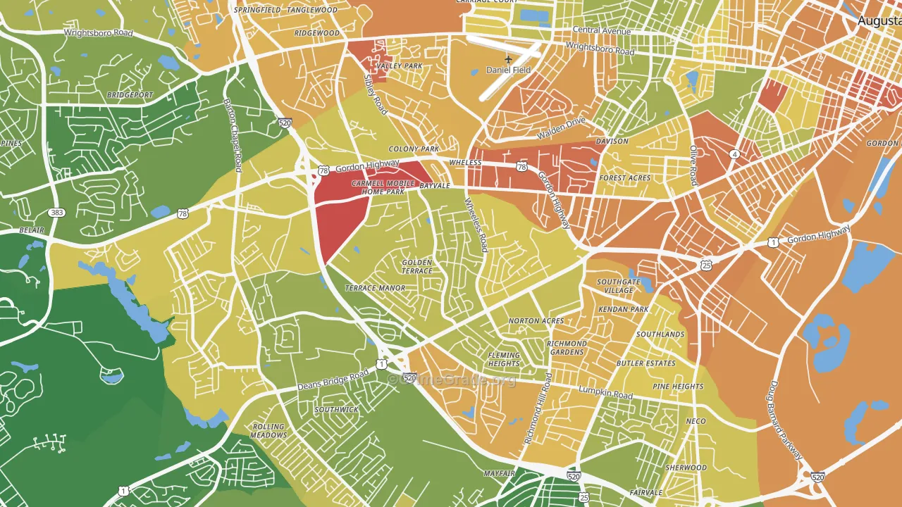 Wheeless Road, Augusta, GA Map of Drug-Related Crime Rates