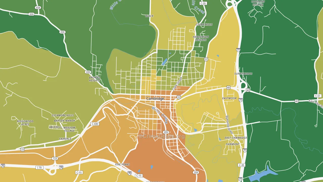 Wheeling Avenue Historic District, Cambridge, OH Map of Drug-Related Crime Rates