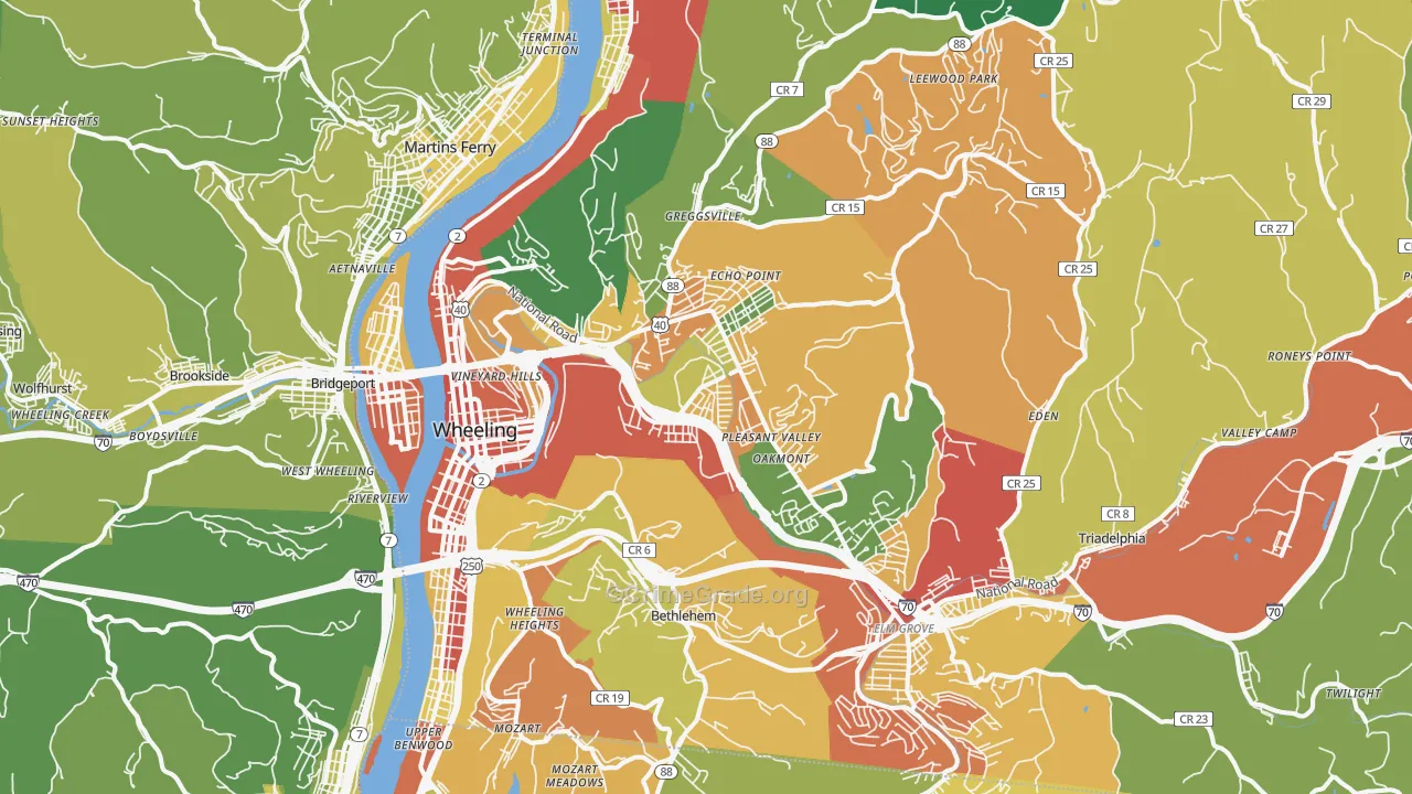Wheeling, WV Map of Drug-Related Crime Rates