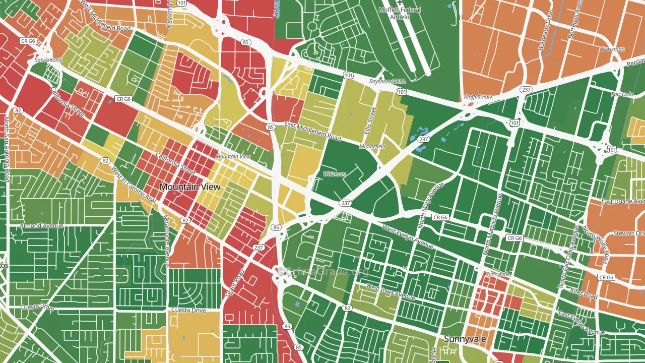 Whisman Station, Mountain View, CA Map of Drug-Related Crime Rates