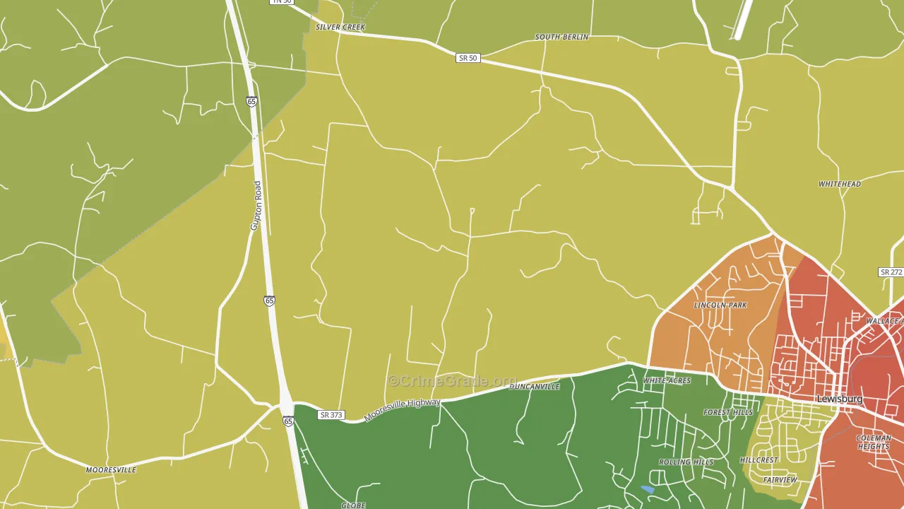 White Acres, TN Map of Drug-Related Crime Rates