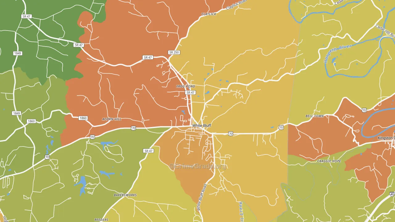 White Bluff, TN Map of Drug-Related Crime Rates