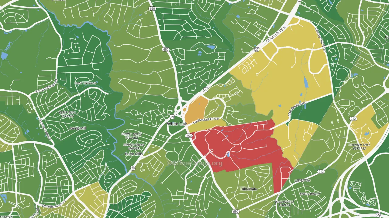 White Oak, MD Map of Drug-Related Crime Rates