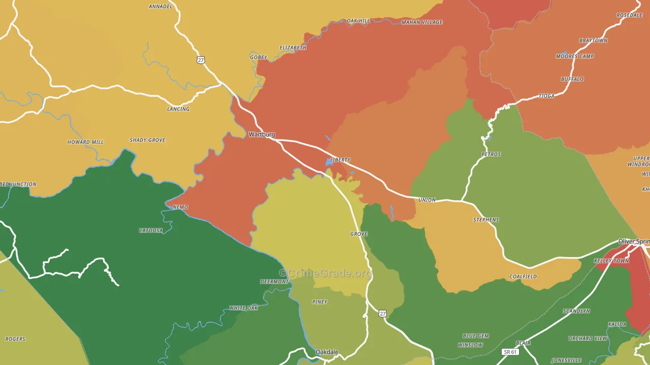 White Oak, TN Map of Drug-Related Crime Rates