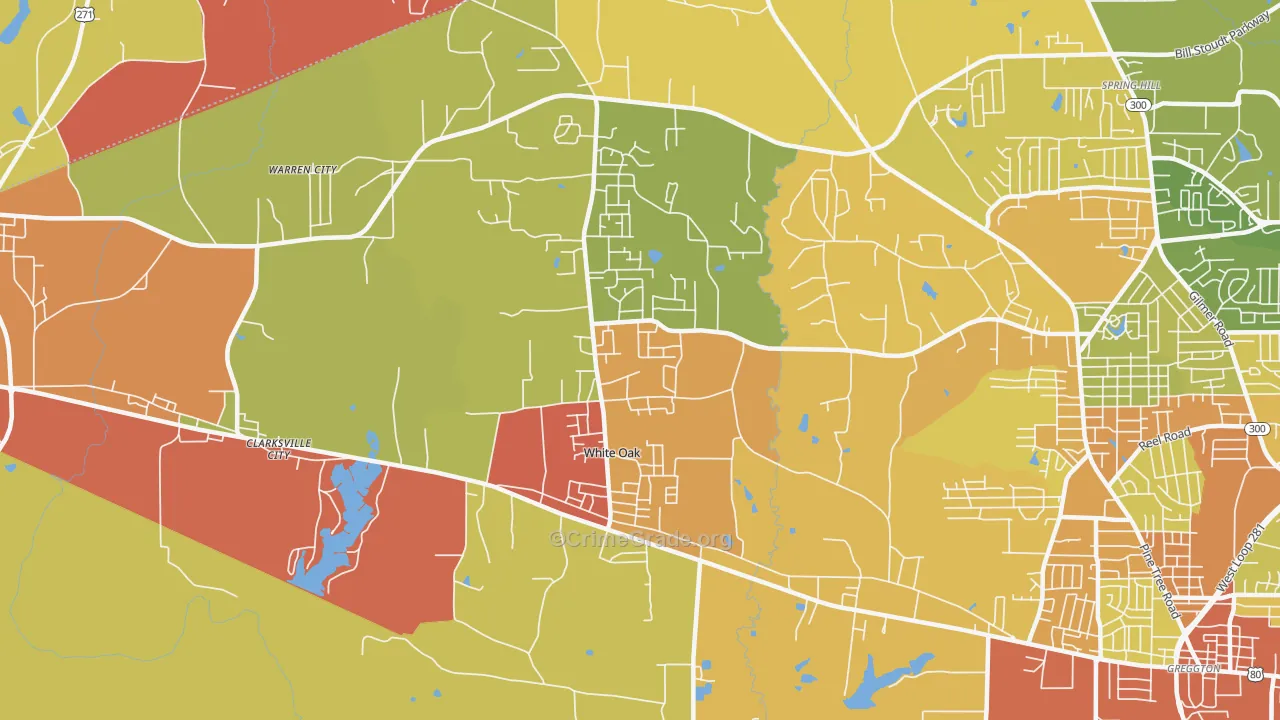 White Oak, TX Map of Drug-Related Crime Rates